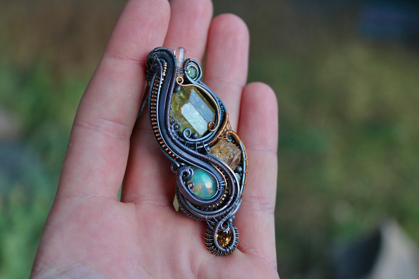 Autumn Awakening - Golden Apatite and Opal Pendant