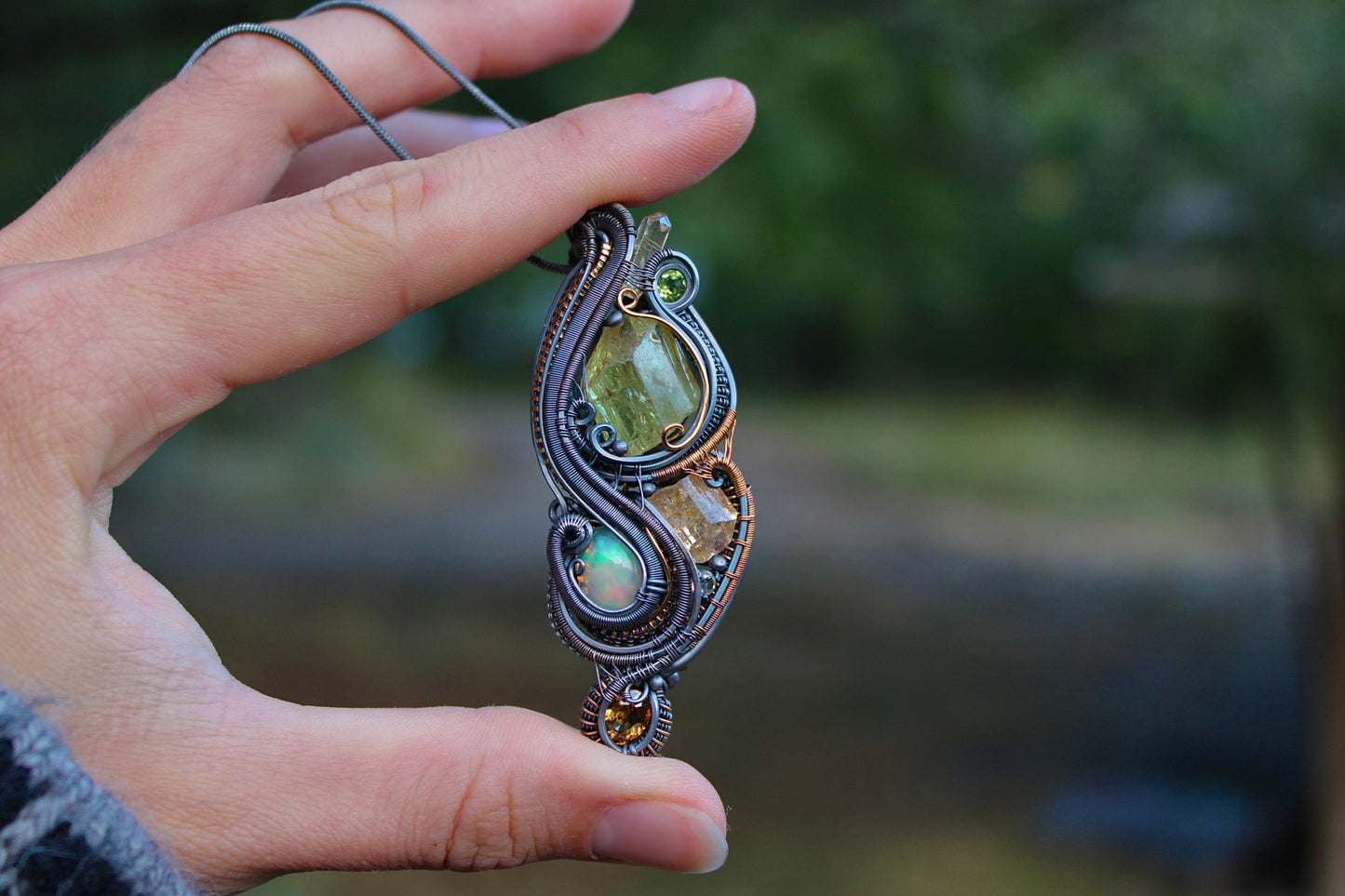 Autumn Awakening - Golden Apatite and Opal Pendant