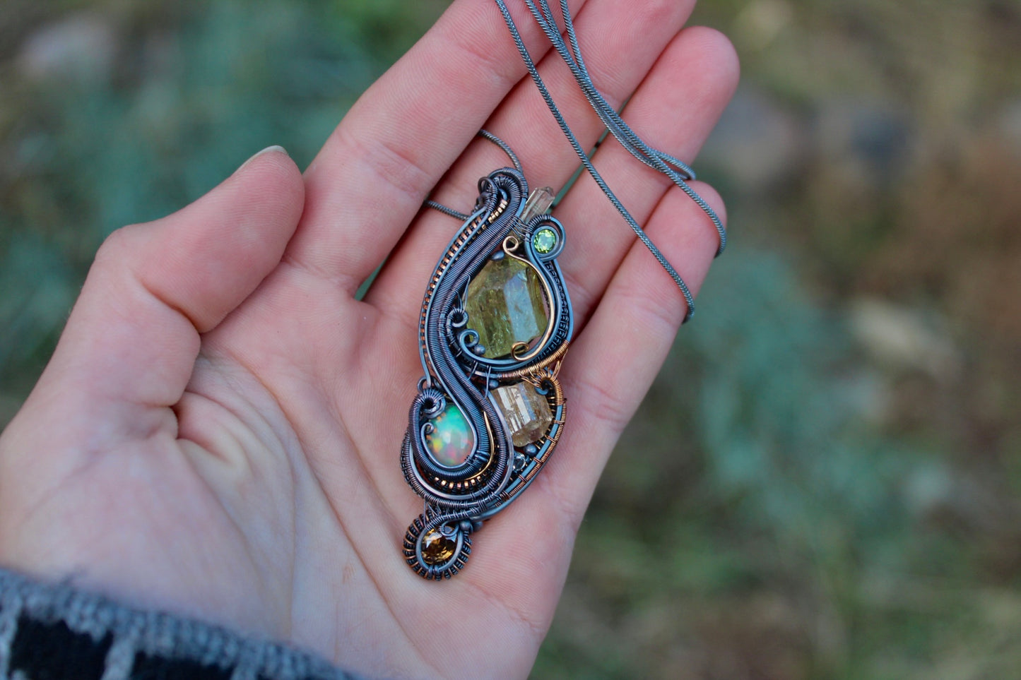 Autumn Awakening - Golden Apatite and Opal Pendant