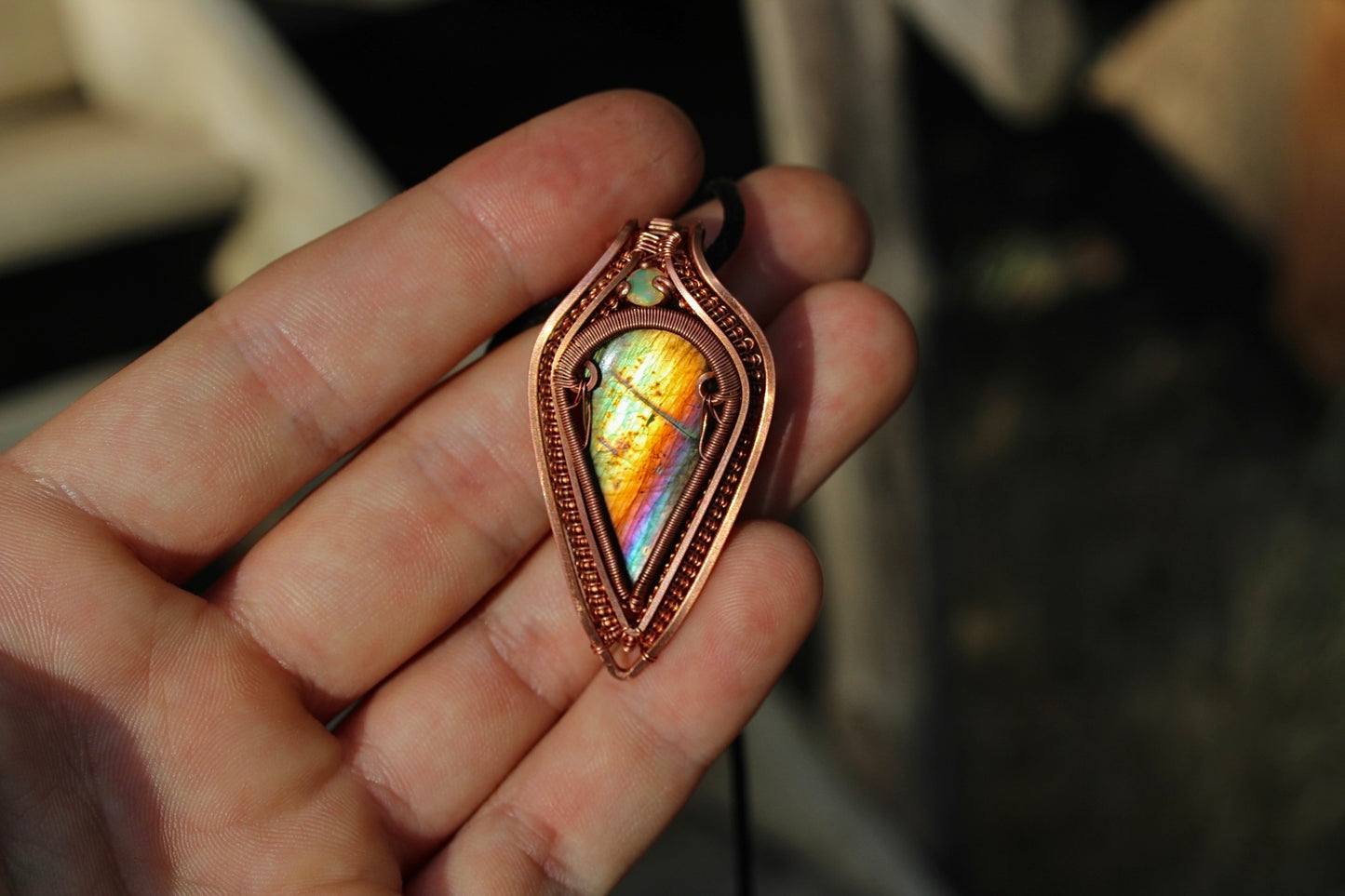 Multicolored Labradorite and Opal Pendant