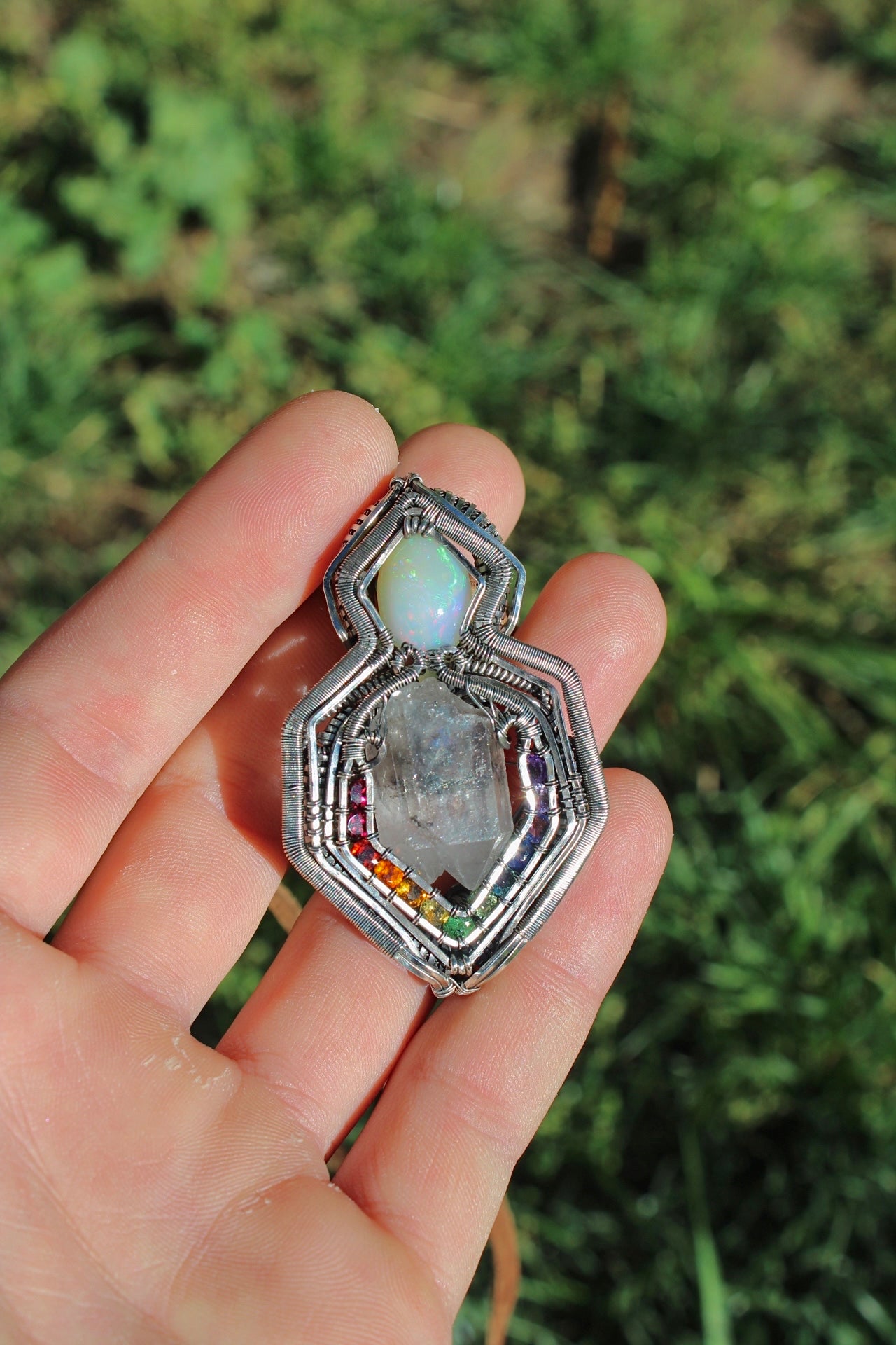 Twin Flame - Quartz and Opal Pendant