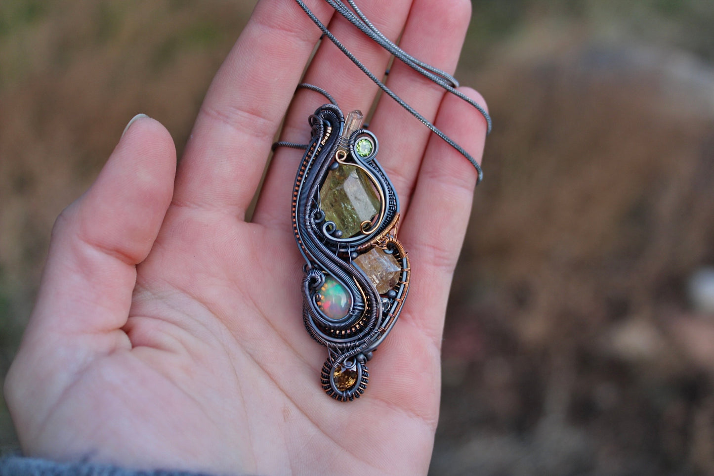 Autumn Awakening - Golden Apatite and Opal Pendant