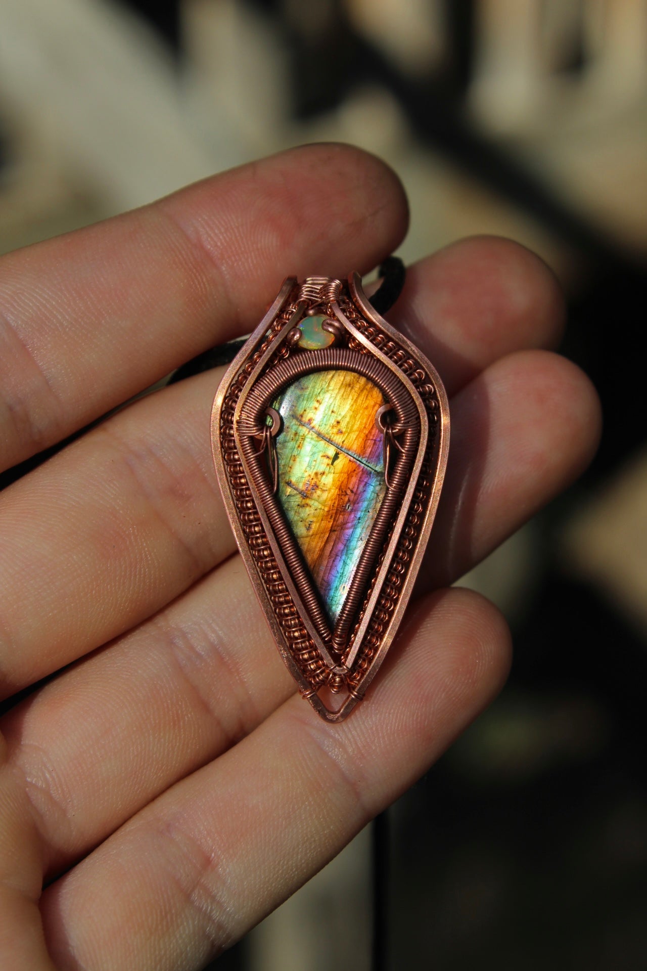 Multicolored Labradorite and Opal Pendant