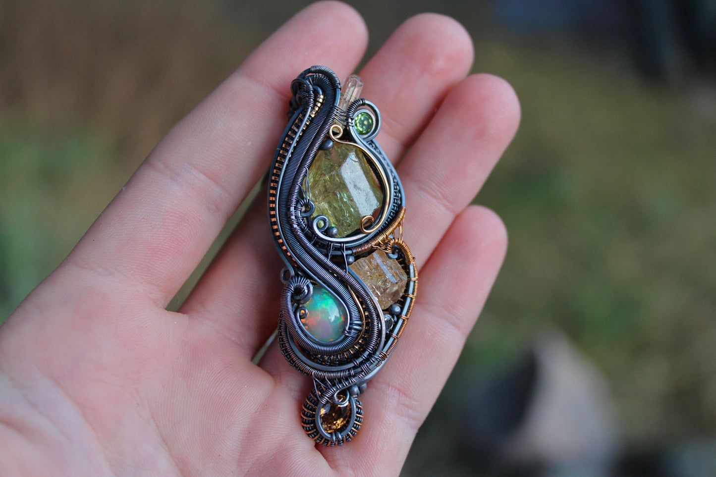 Autumn Awakening - Golden Apatite and Opal Pendant