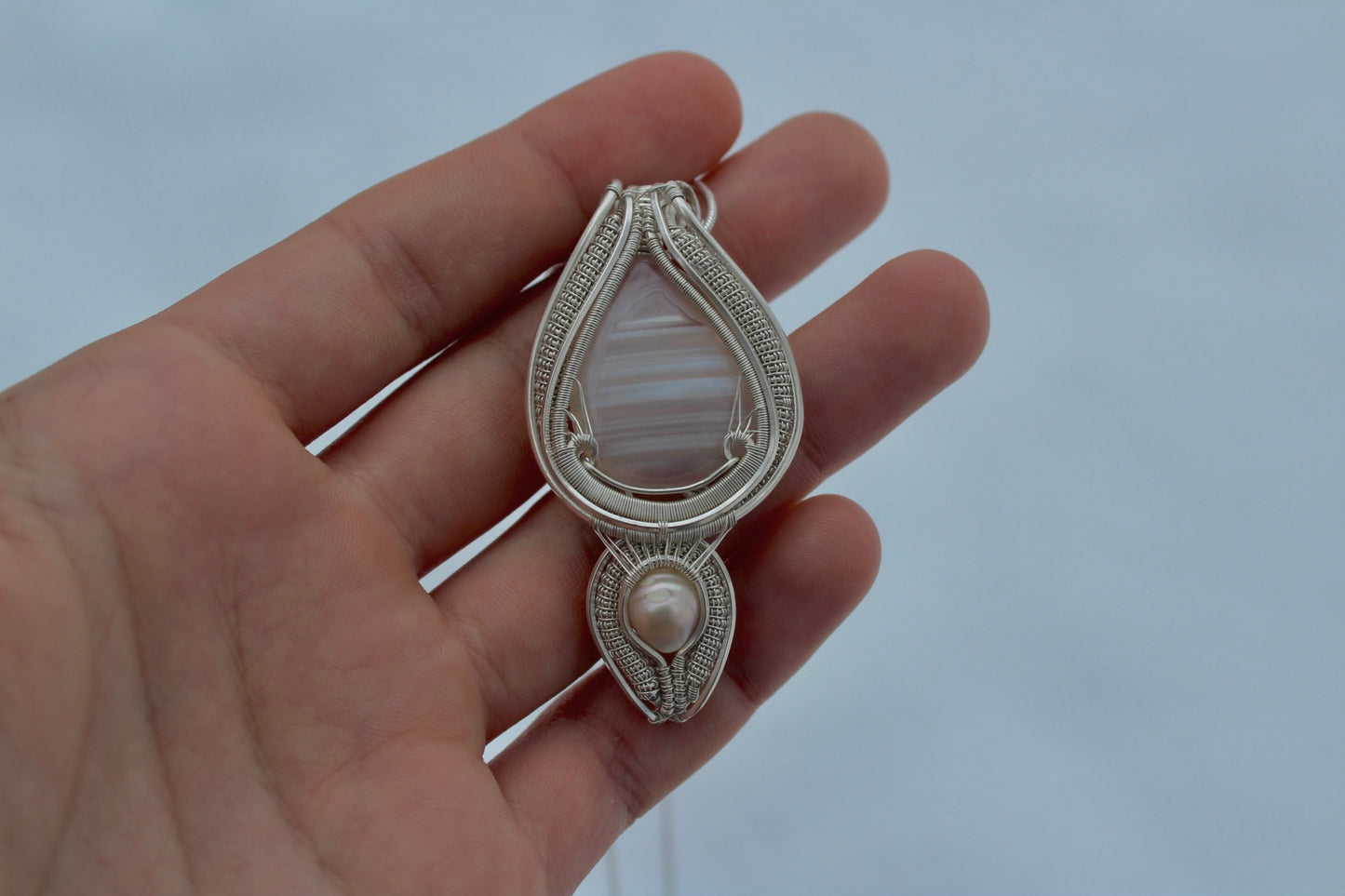 Botswana Agate and Pearl Pendant