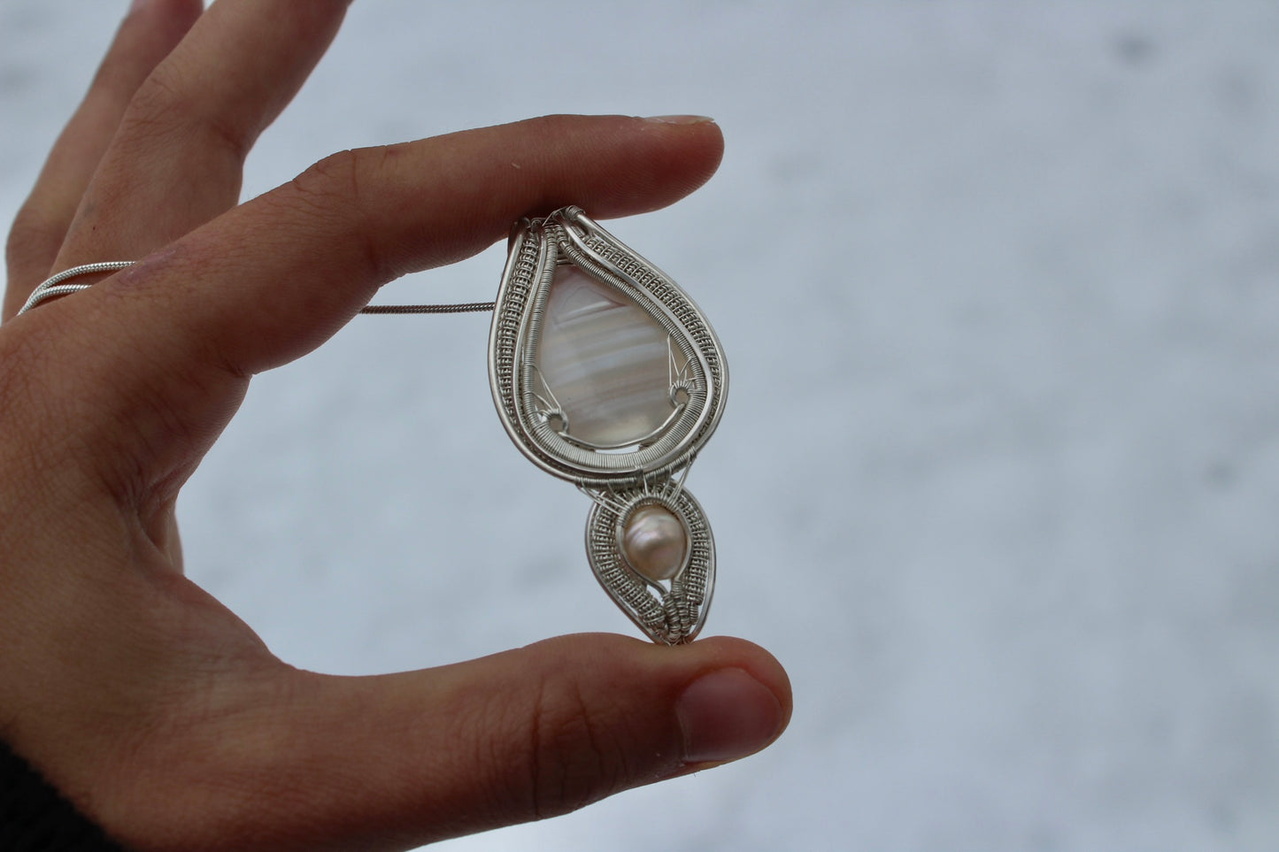 Botswana Agate and Pearl Pendant