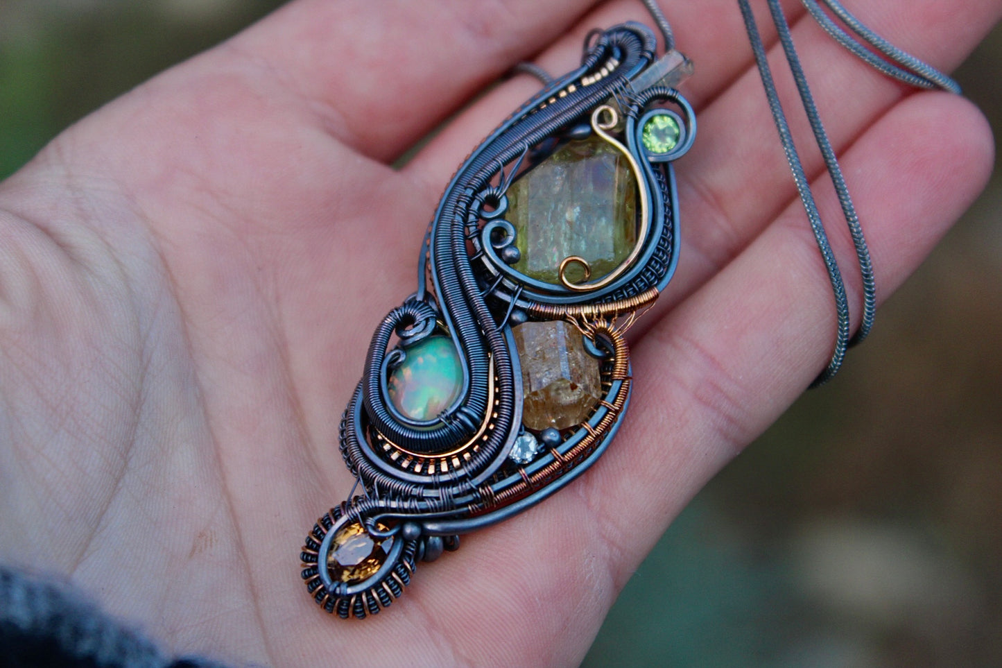 Autumn Awakening - Golden Apatite and Opal Pendant