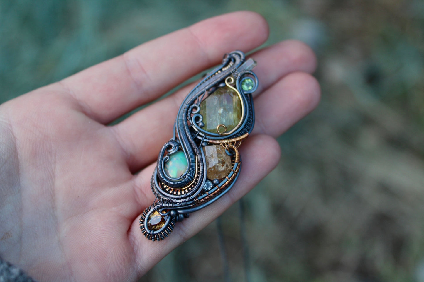 Autumn Awakening - Golden Apatite and Opal Pendant