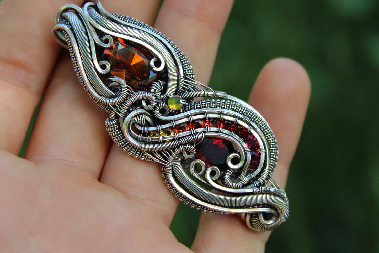 Midnight Sun- Zircon and Garnet Pendant