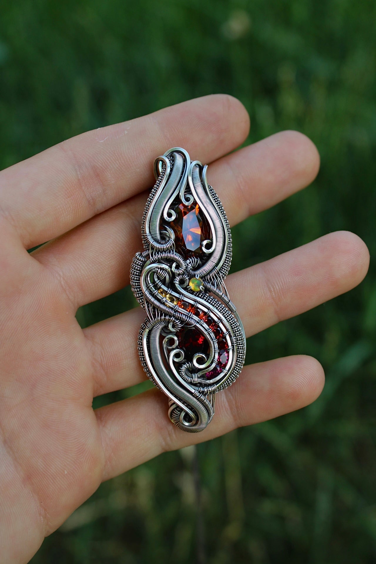 Midnight Sun- Zircon and Garnet Pendant