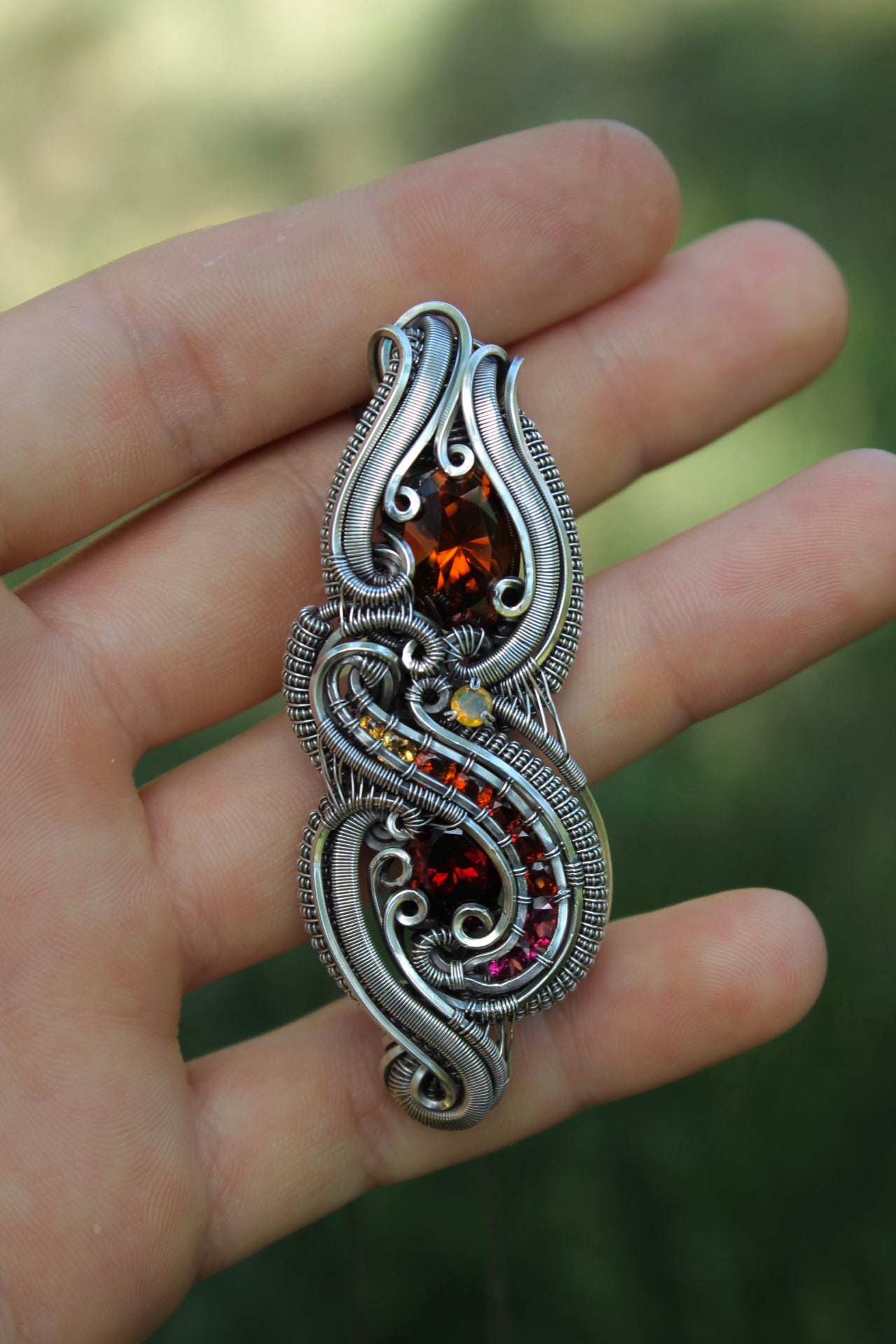 Midnight Sun- Zircon and Garnet Pendant