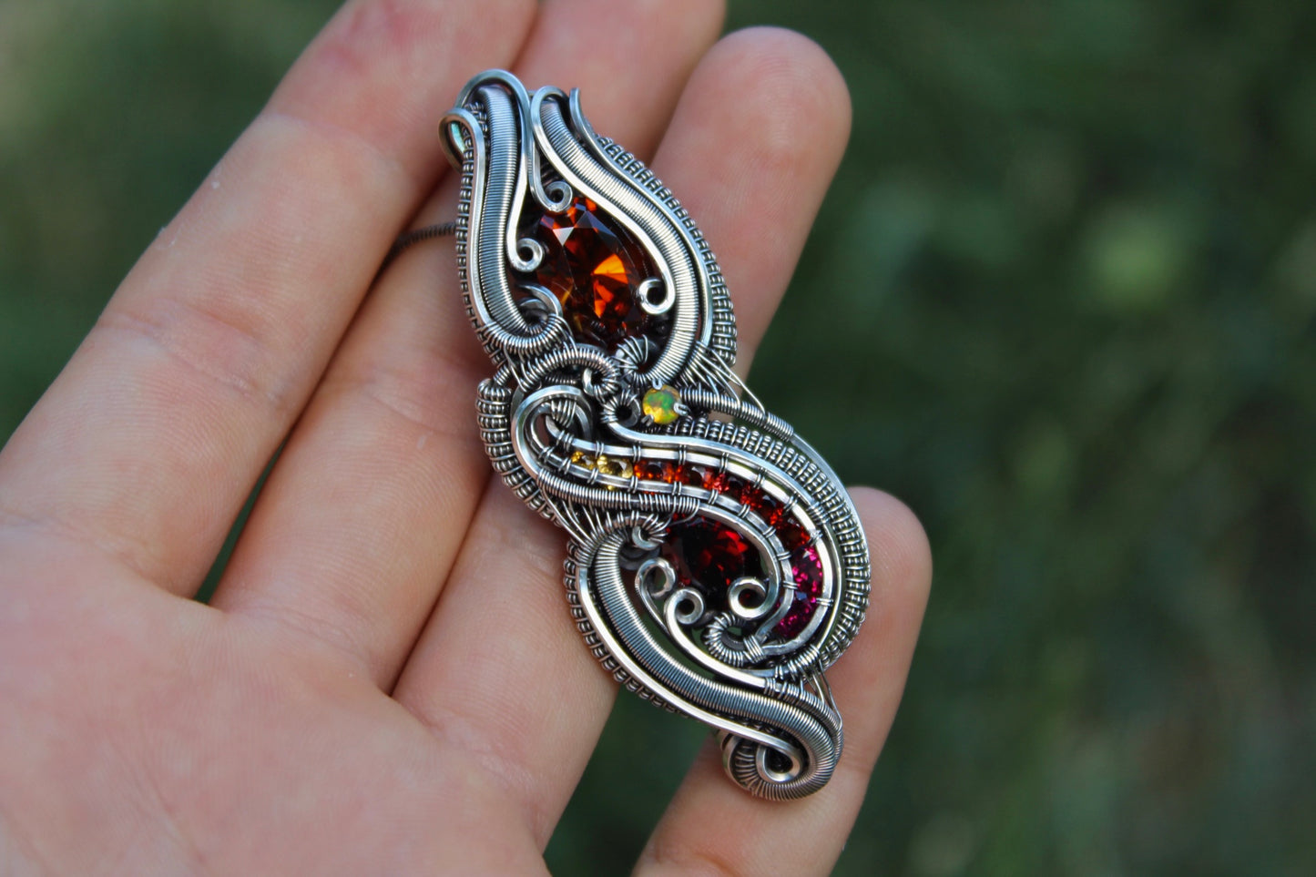 Midnight Sun- Zircon and Garnet Pendant