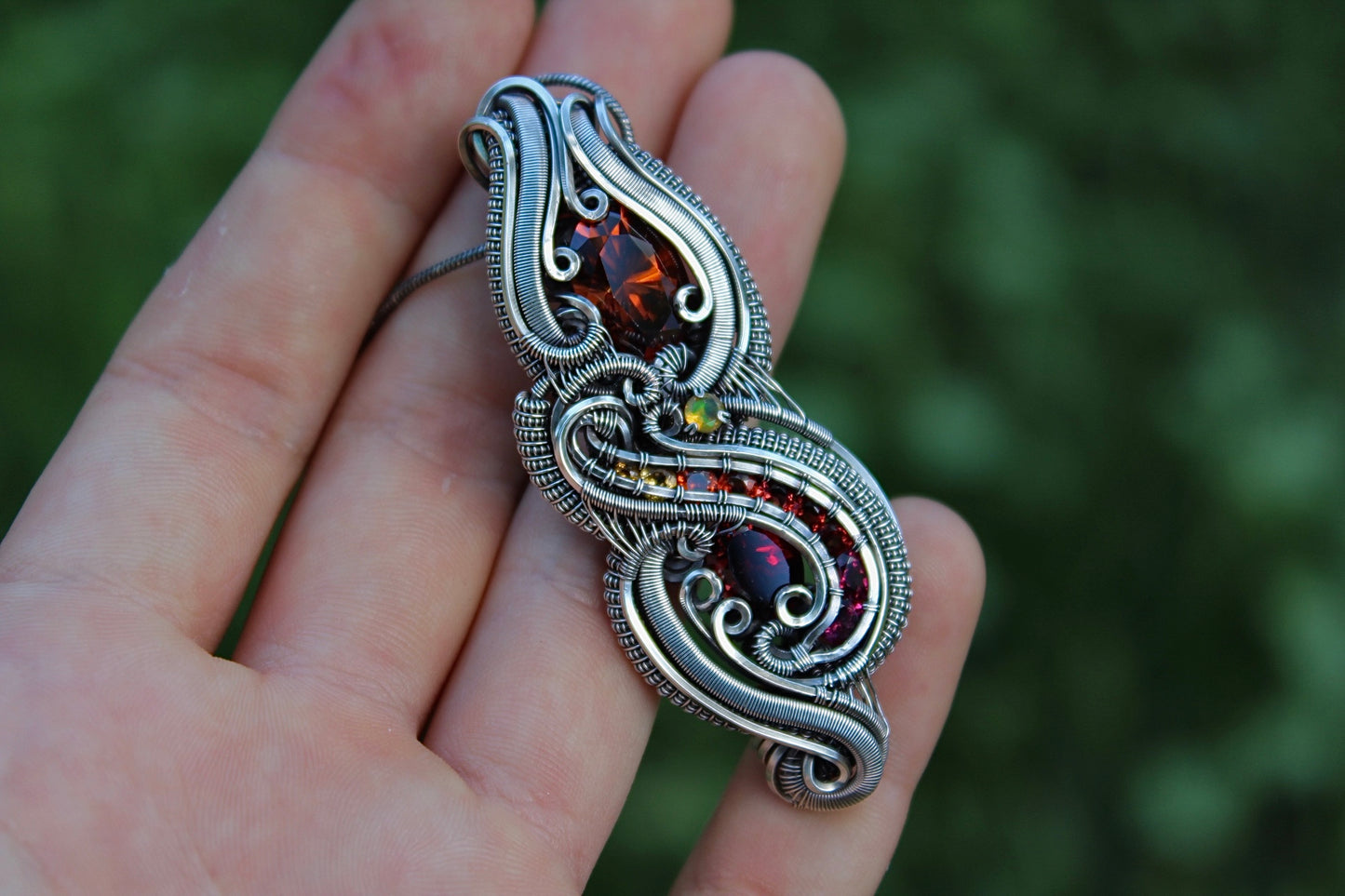 Midnight Sun- Zircon and Garnet Pendant