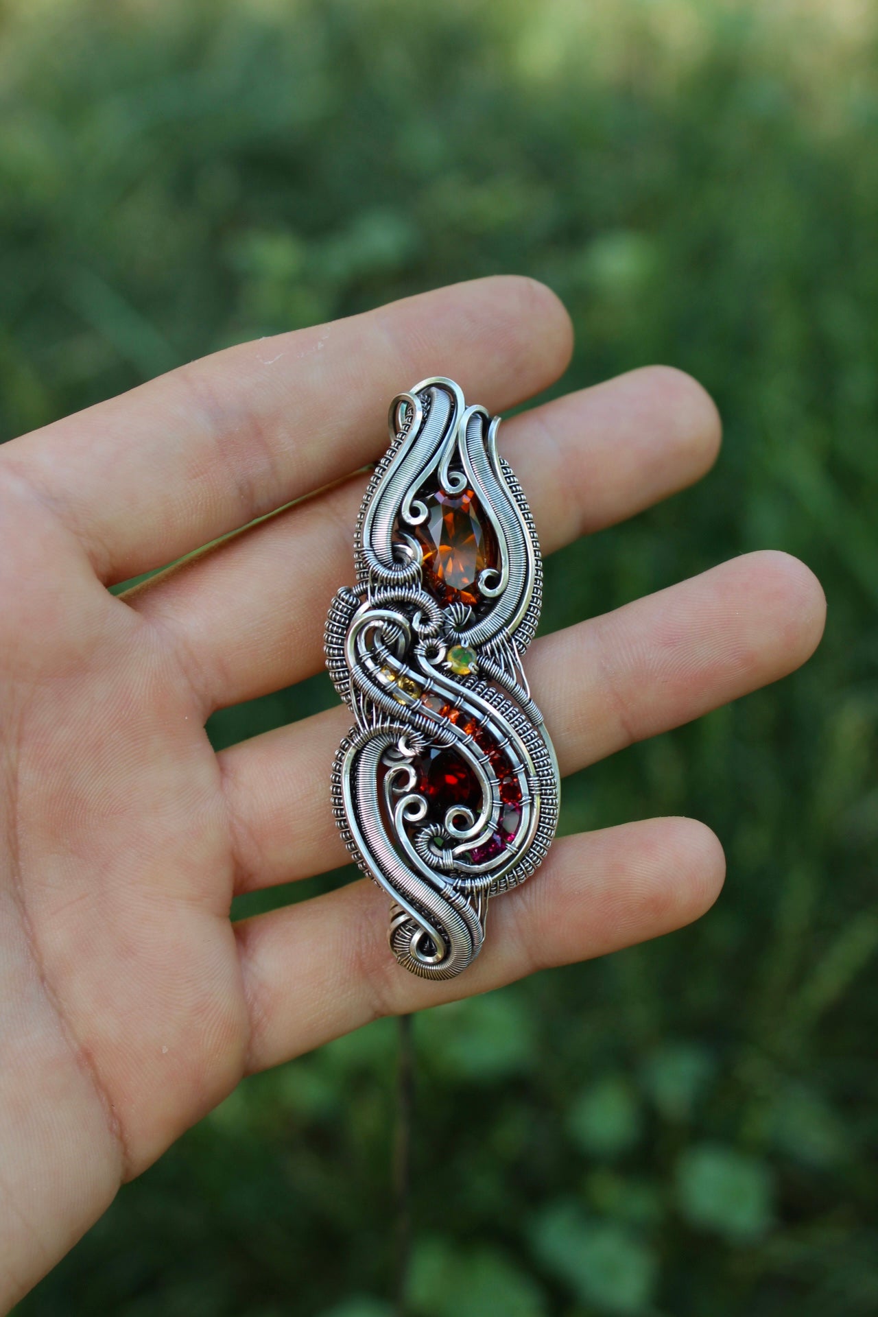 Midnight Sun- Zircon and Garnet Pendant