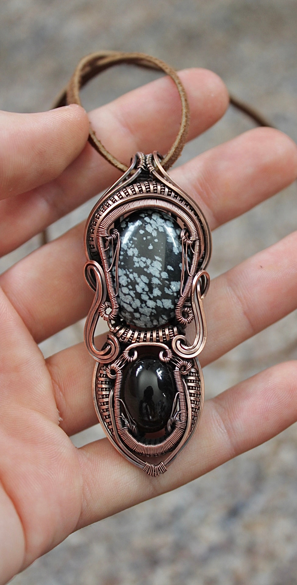 Dark Star - Snowflake Obsidian and Smokey Quartz Pendant