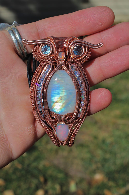 Snowy Owl Moonstone Pendant