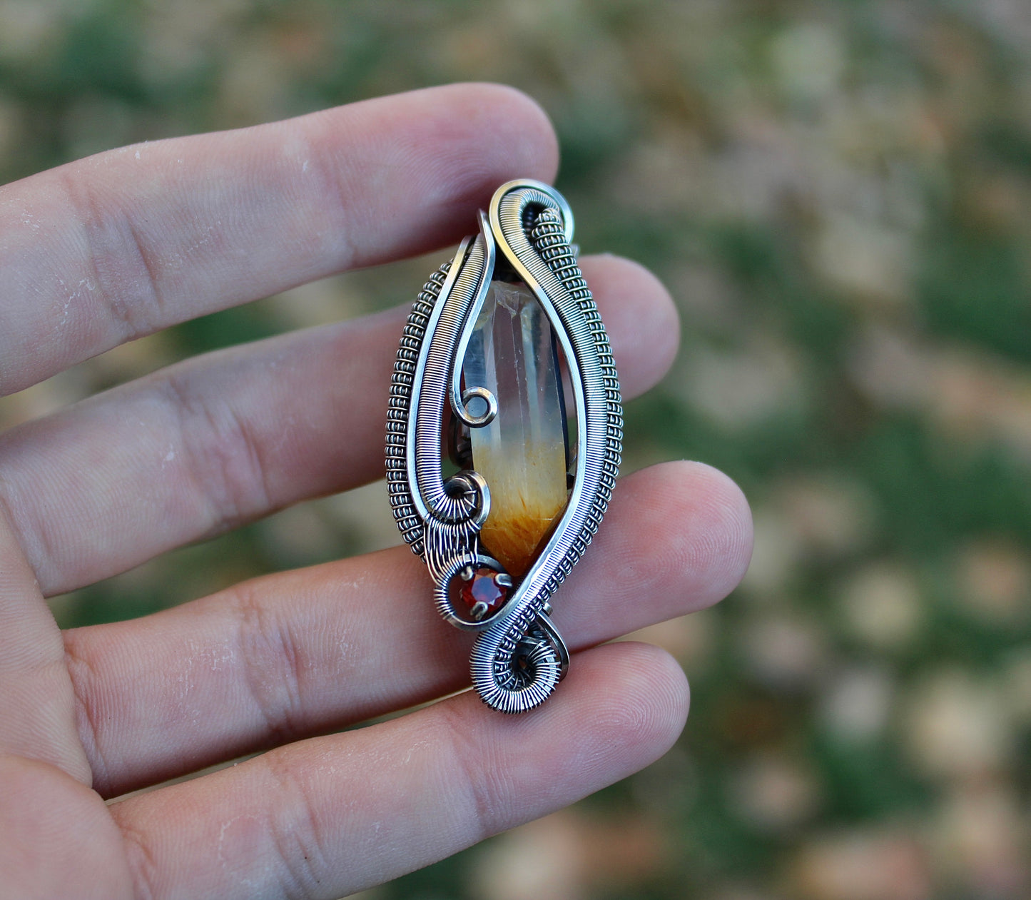 Up in Flames - Mango Quartz Pendant