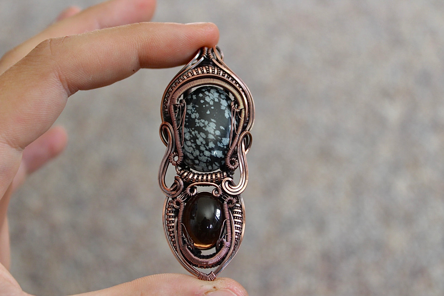 Dark Star - Snowflake Obsidian and Smokey Quartz Pendant