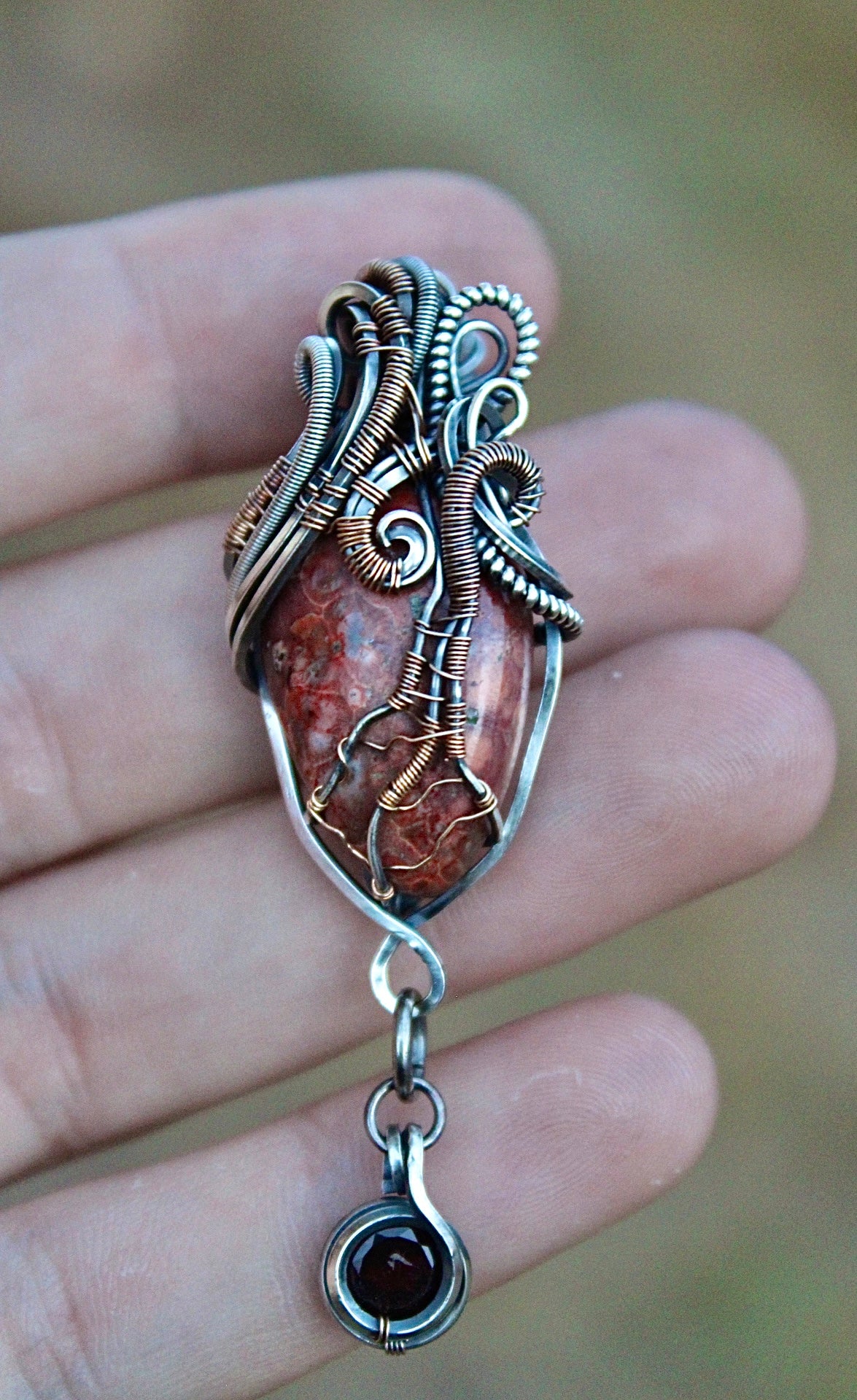 With A Heavy Heart- Jasper and Garnet Pendant