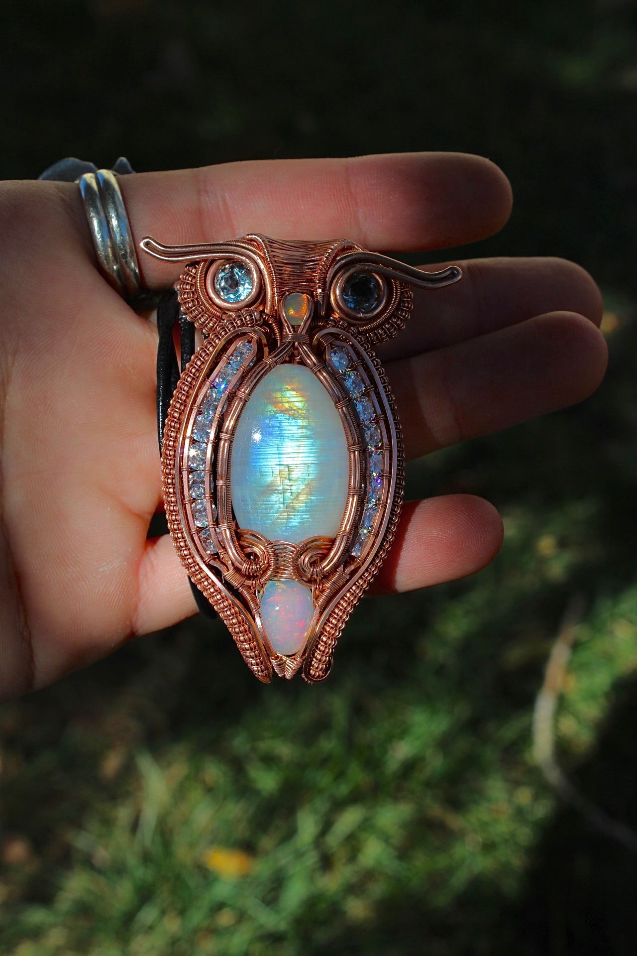 Snowy Owl Moonstone Pendant