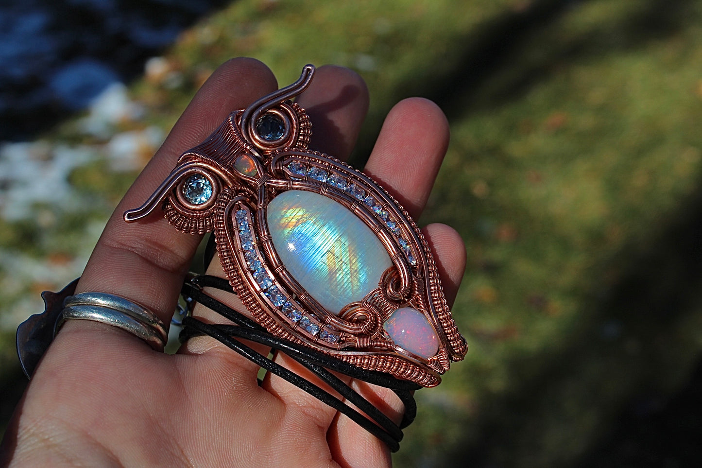 Snowy Owl Moonstone Pendant