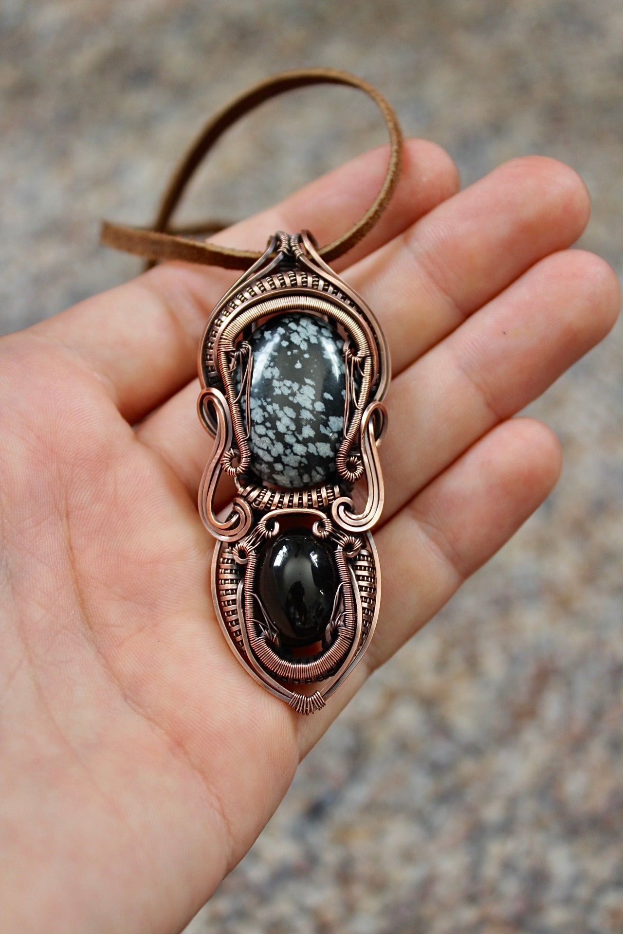 Dark Star - Snowflake Obsidian and Smokey Quartz Pendant