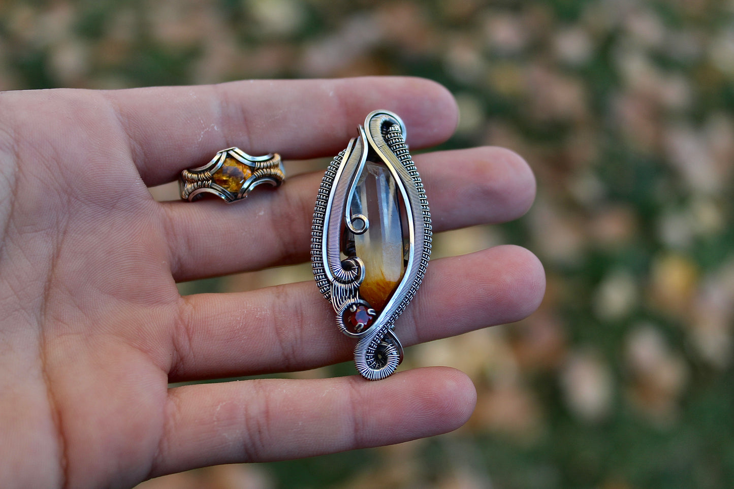 Up in Flames - Mango Quartz Pendant