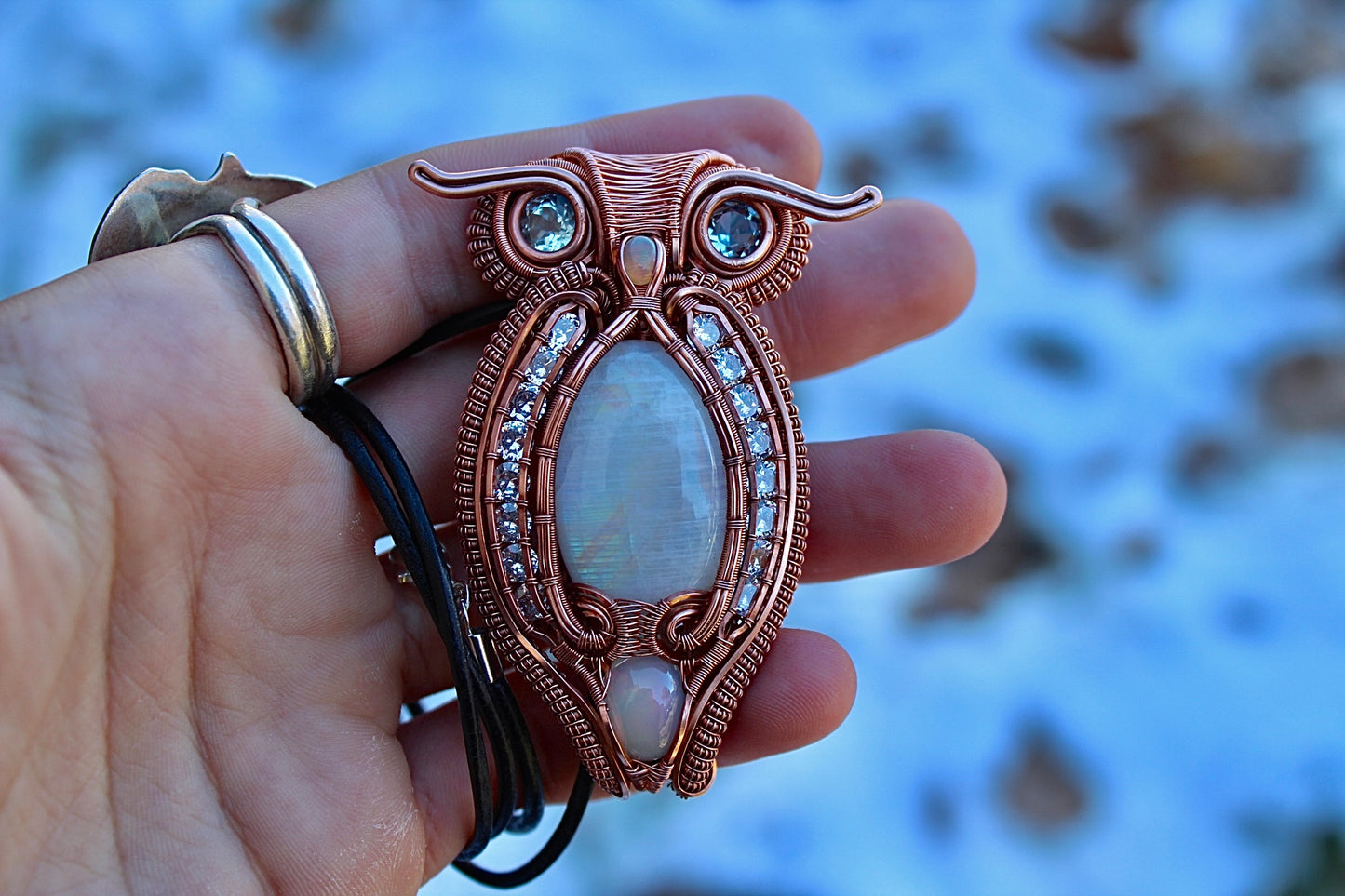 Snowy Owl Moonstone Pendant