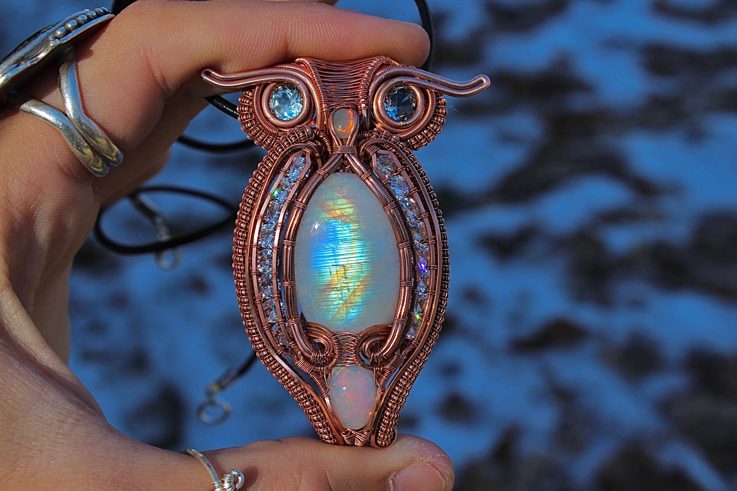 Snowy Owl Moonstone Pendant