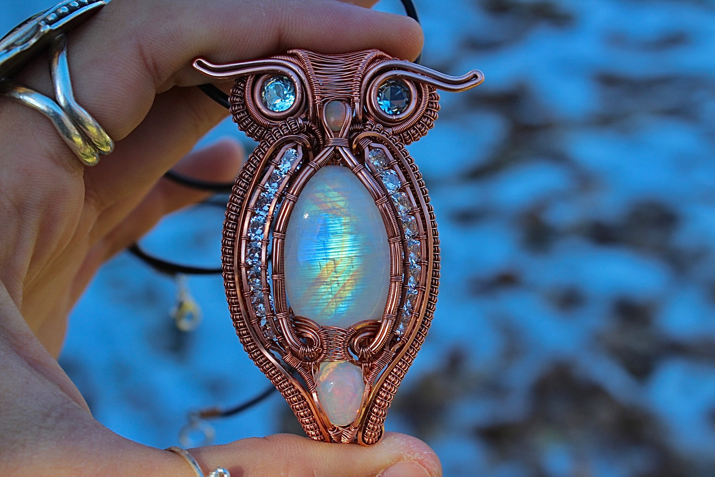 Snowy Owl Moonstone Pendant