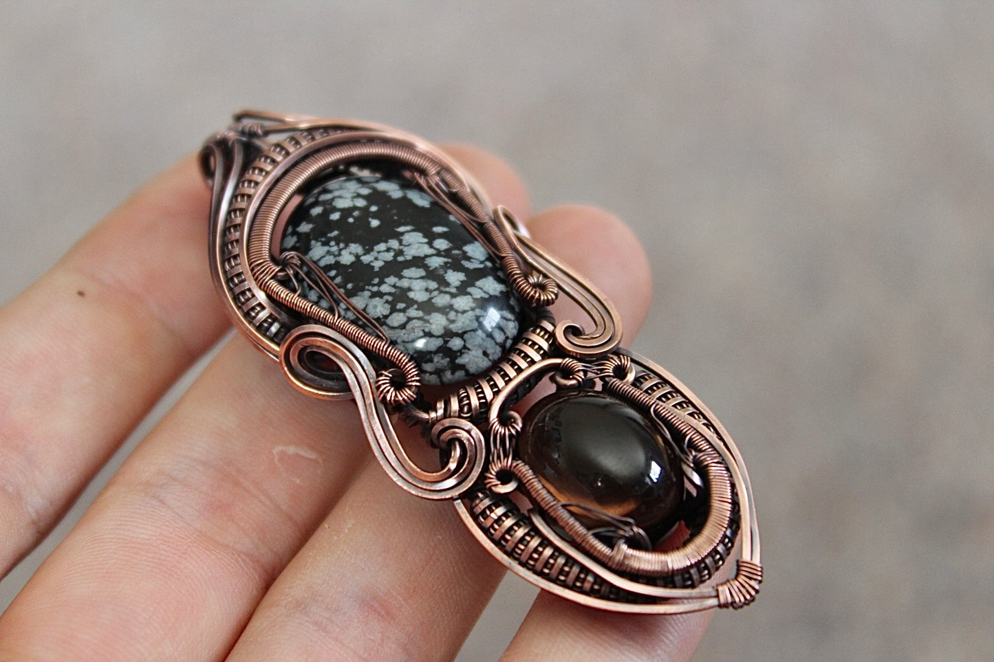 Dark Star - Snowflake Obsidian and Smokey Quartz Pendant